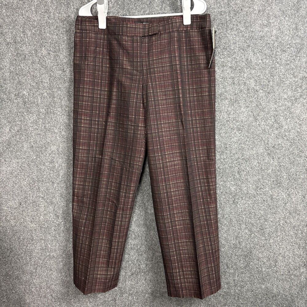 David Meister Crop Pants Womens Size 12 Purple Plaid Wool Blend